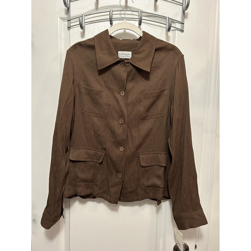 Villager Sport Top Womens 16 Brown Button Down Shirt Shacket Long Sleeve NWT
